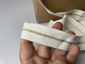 Blød elastik - offwhite med guld stribe, 30 mm